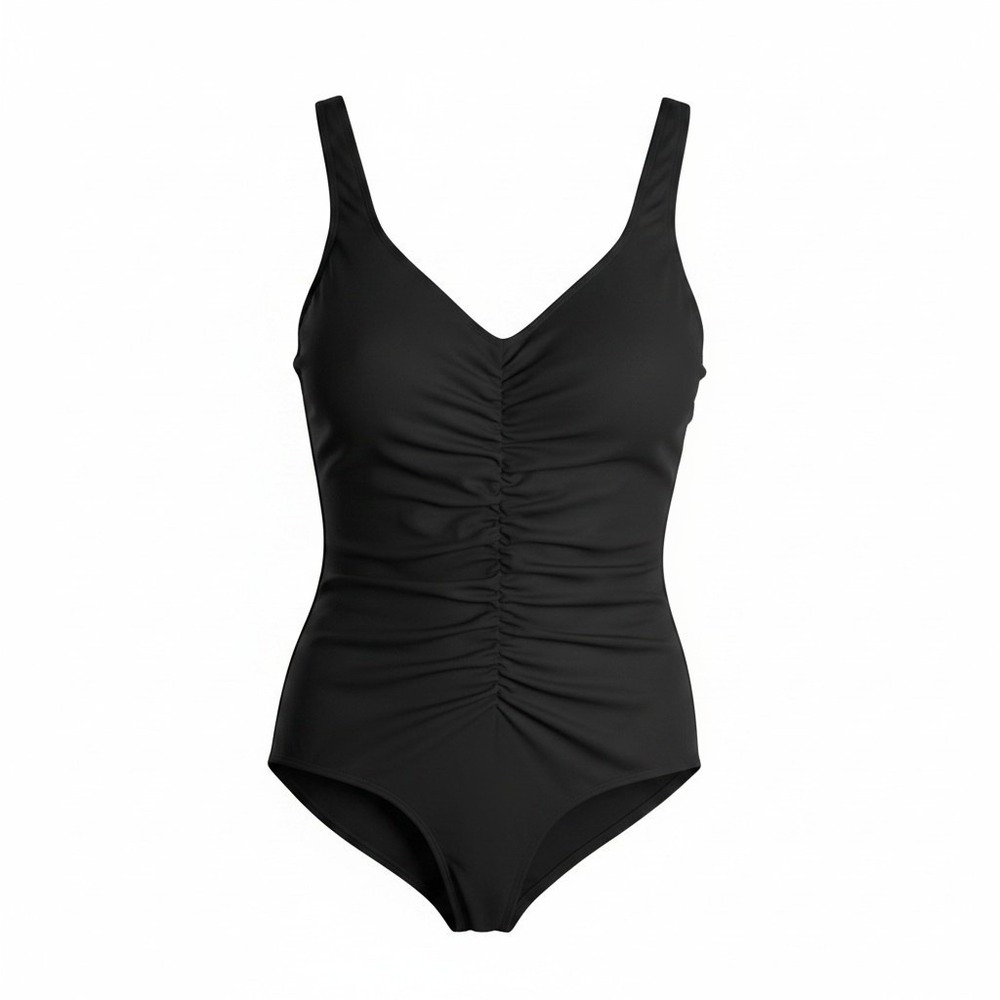 Azul Maxine of Hollywood Womens Black Ruched One Piece Swimsuit Size 20W